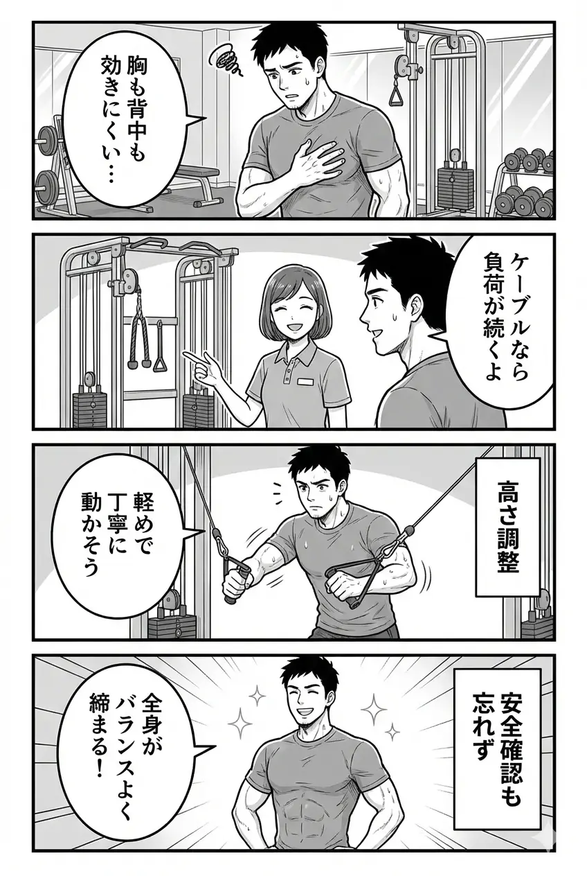 アジャスタブルケーブルクロスオーバー4コマ