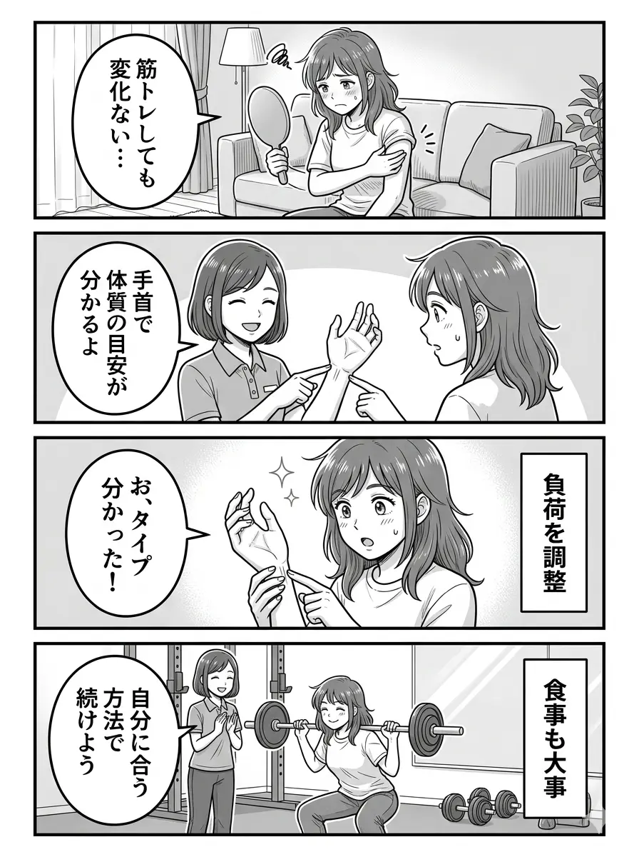 筋肉がつきやすいかどうか診断4コマ漫画