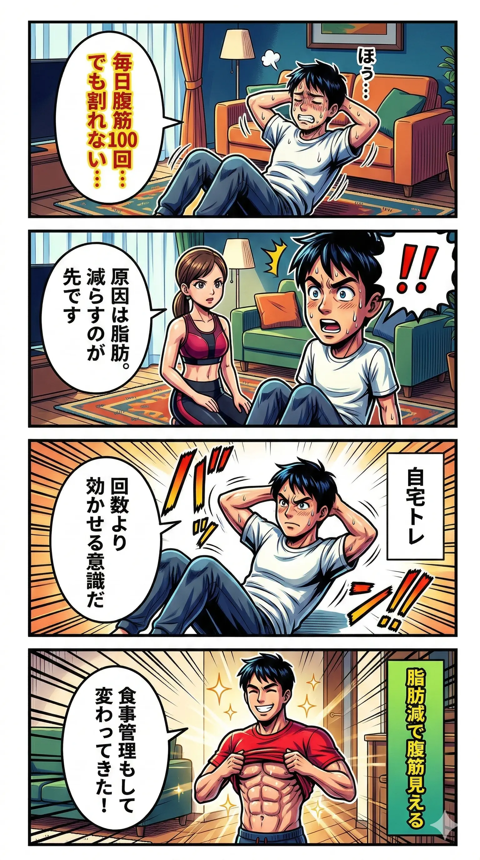 自宅で腹筋を割る方法4コマ漫画
